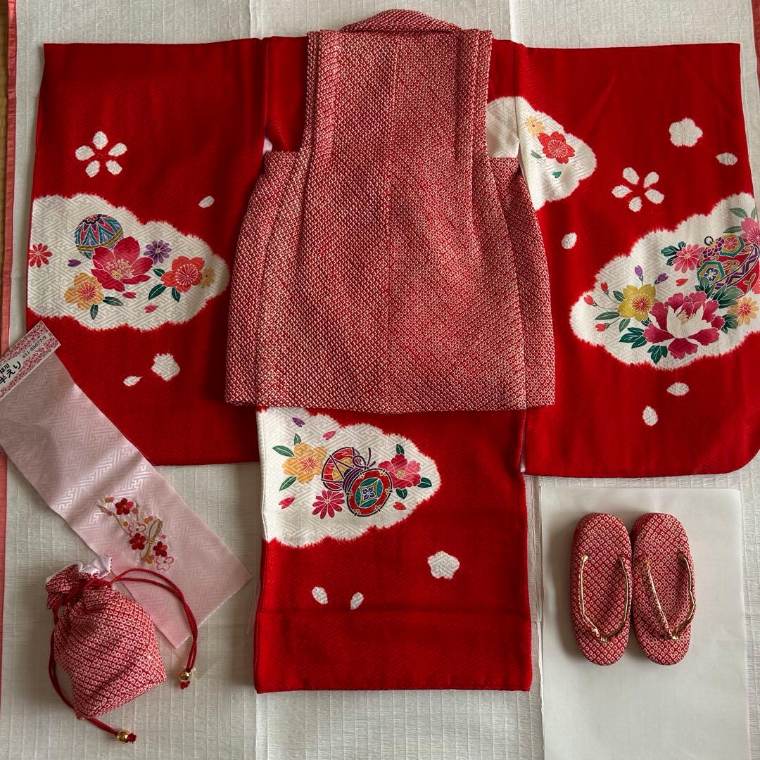 七五三 3歳 フルセット 総絞り 着物 正絹 被布 刺繍 三歳 草履 753