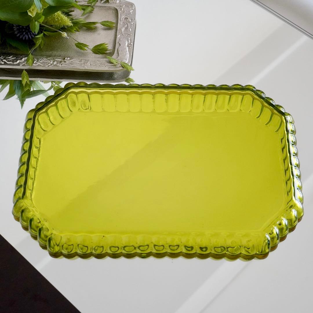 華麗なる オールド サンルイ 金彩 グリーン トレイ★アンティーク クリスタル★