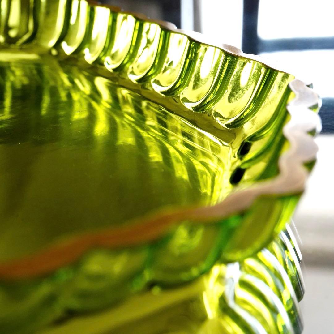 華麗なる オールド サンルイ 金彩 グリーン トレイ★アンティーク クリスタル★