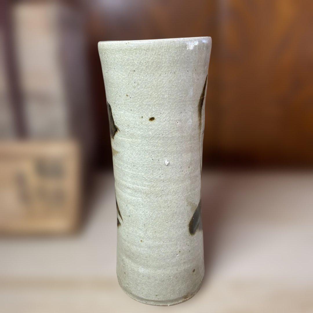 益子焼　浜田庄司　鐡絵花筒　共箱