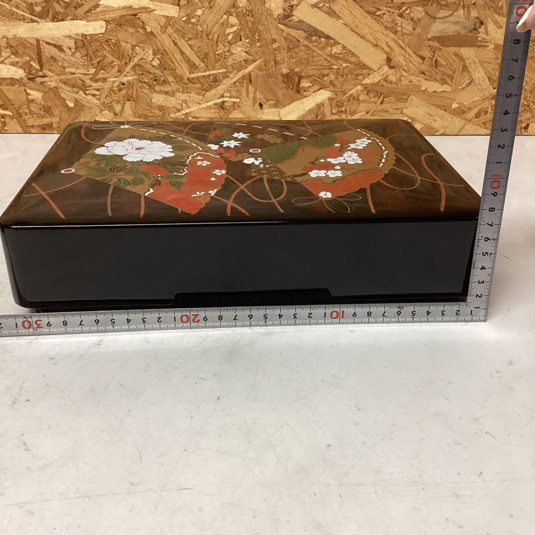 豪華 扇面蒔絵 重箱 漆塗り風 和柄 花模様 箱付 美しい模様 （O1Y