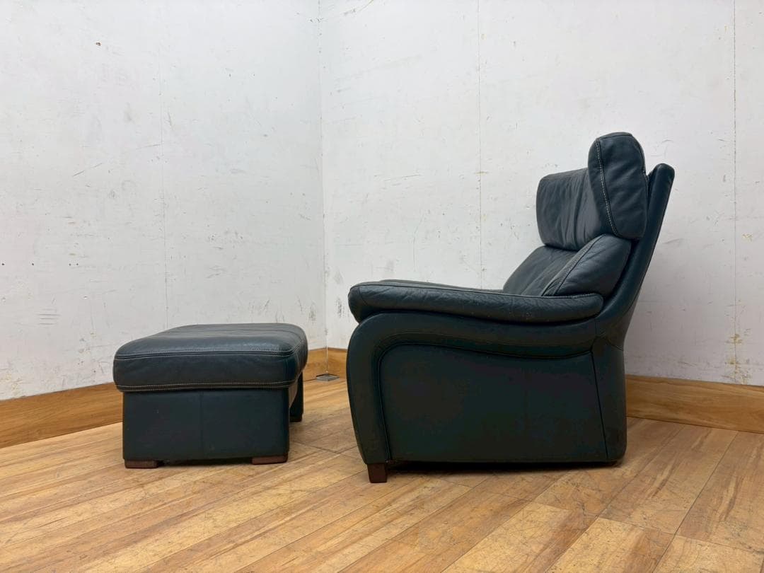 T8068☆カリモク☆karimoku☆本革☆レザー☆1人掛けソファ☆オットマン