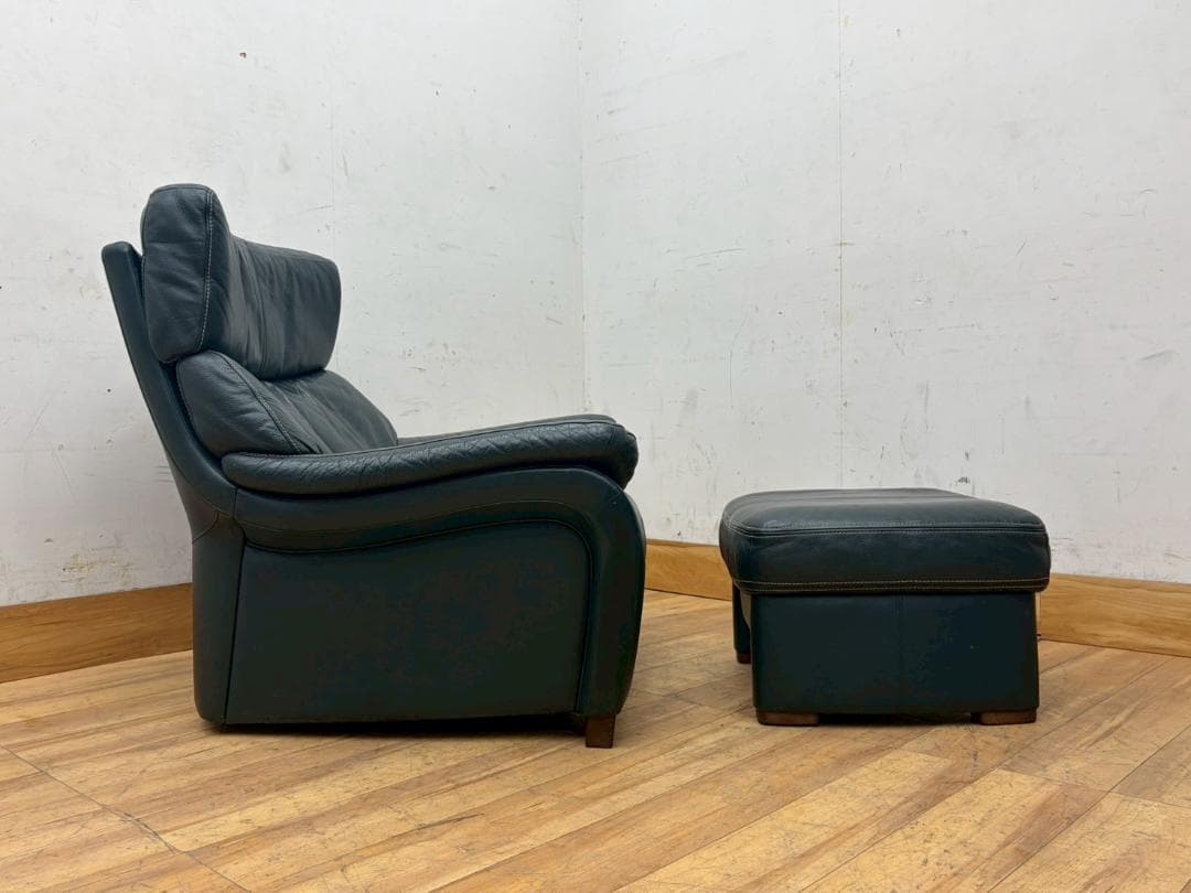 T8068☆カリモク☆karimoku☆本革☆レザー☆1人掛けソファ☆オットマン
