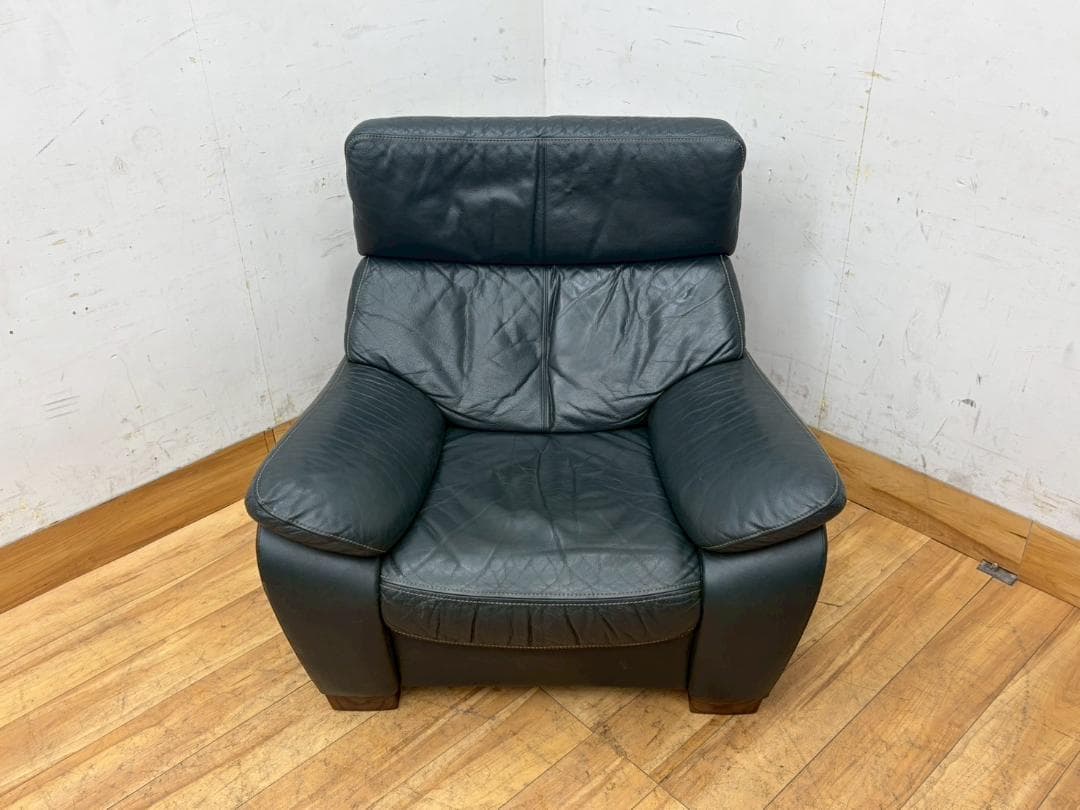 T8068☆カリモク☆karimoku☆本革☆レザー☆1人掛けソファ☆オットマン