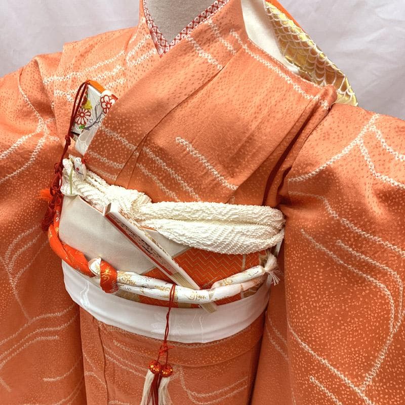 510ag9■七五三 七歳 女児 絞り染 着物&袋帯&長襦袢 シンプル■良好