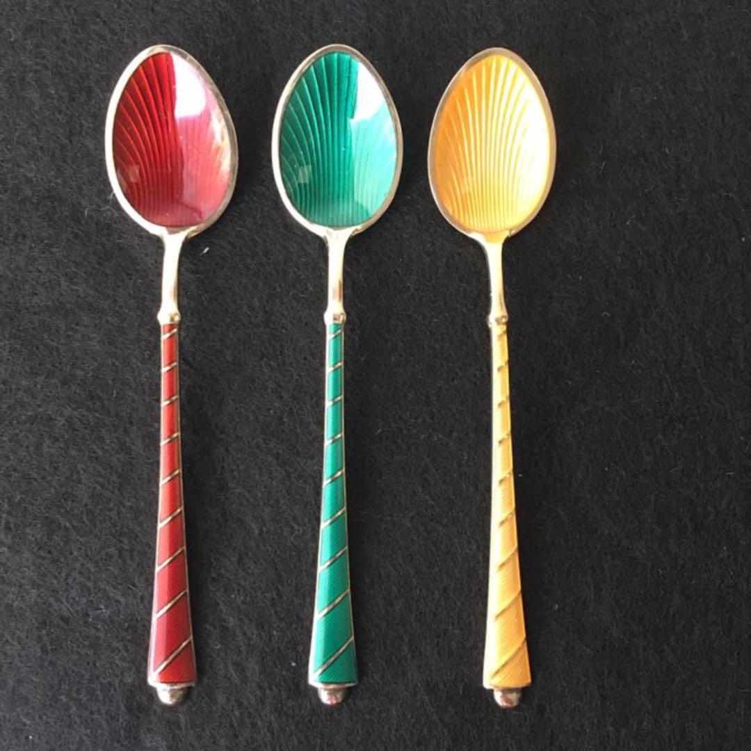 デンマークスターリングのエナメルスプーンセット　ビンテージ美品