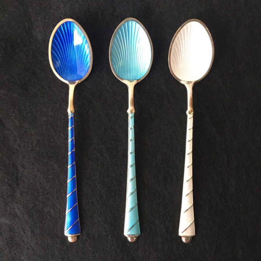 デンマークスターリングのエナメルスプーンセット　ビンテージ美品
