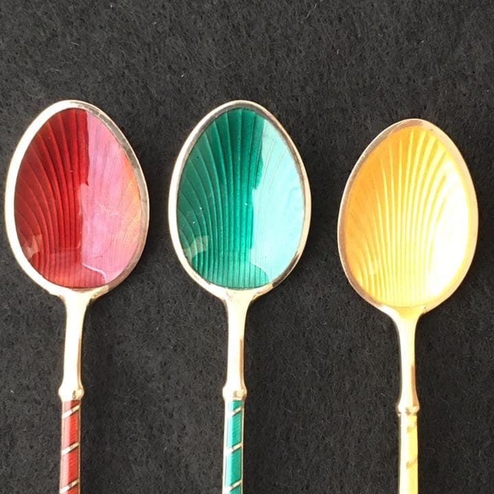デンマークスターリングのエナメルスプーンセット　ビンテージ美品
