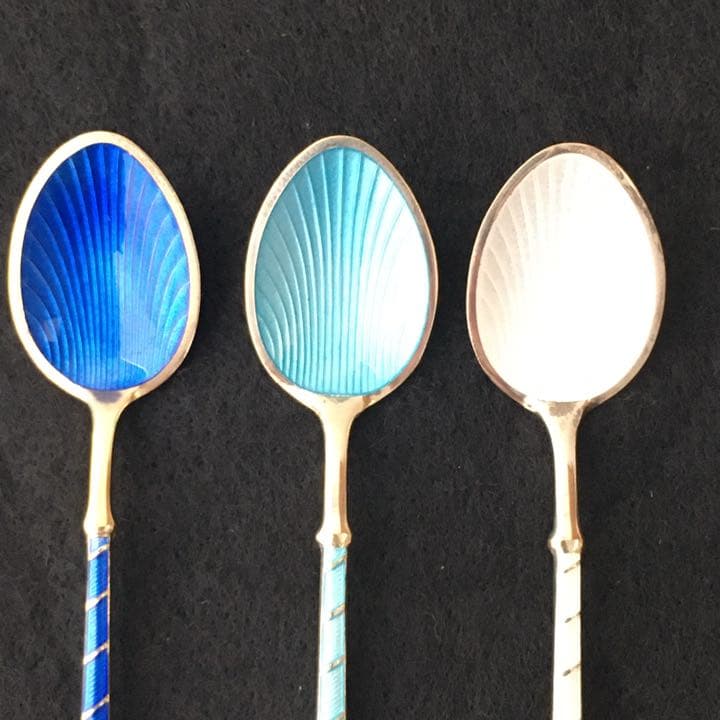 デンマークスターリングのエナメルスプーンセット　ビンテージ美品