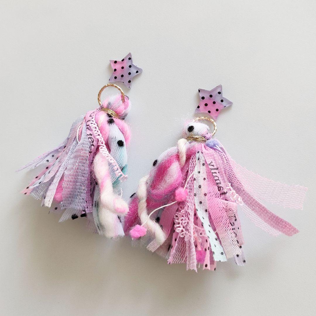 【取引中】2way*星とドットのもこもこファーのタッセルのピアス/イヤリング