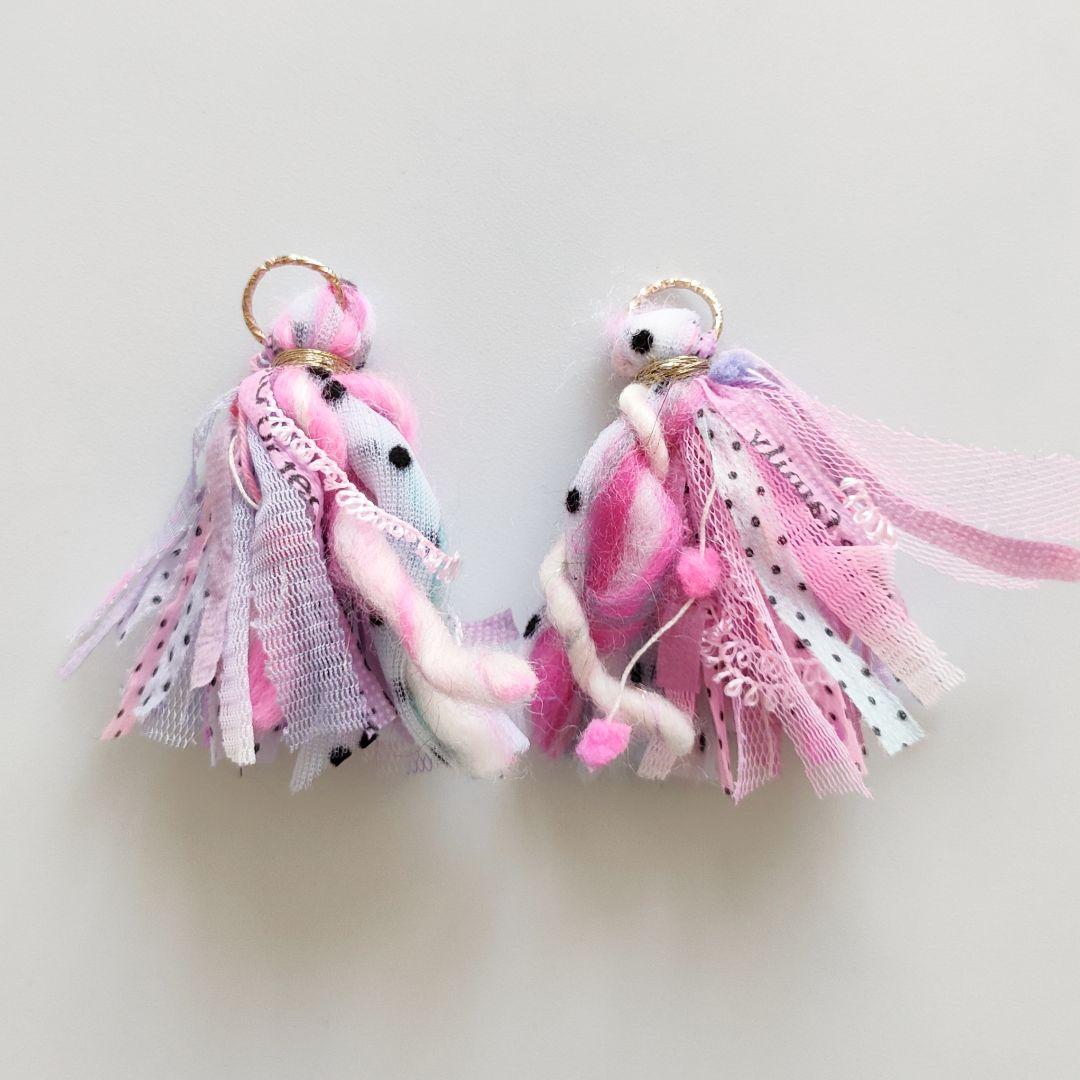 【取引中】2way*星とドットのもこもこファーのタッセルのピアス/イヤリング