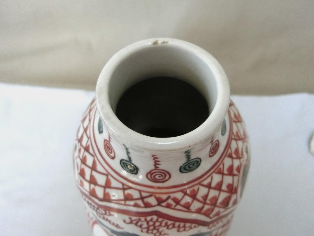 九谷瓢箪型花器 色絵 角福銘 窓絵花鳥人物図・33】◇花瓶鑑賞 美術工芸