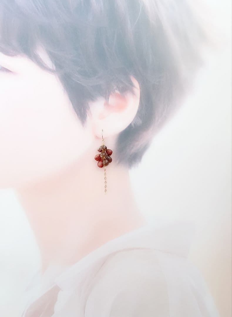 K10YG ほっこり大人色 ジャスパーとクォーツの天然石ピアス