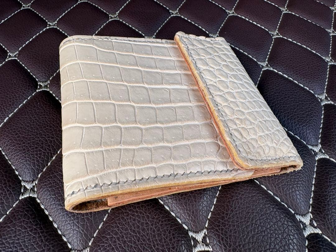 ハンドメイド 財布 サイフ レザークラフト ワニ革 ヌメ革 ウォレット