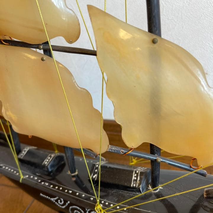 バリ島民芸】帆船模型 インテリア 船 装飾品 ハンドメイド 牛角風の帆 大型