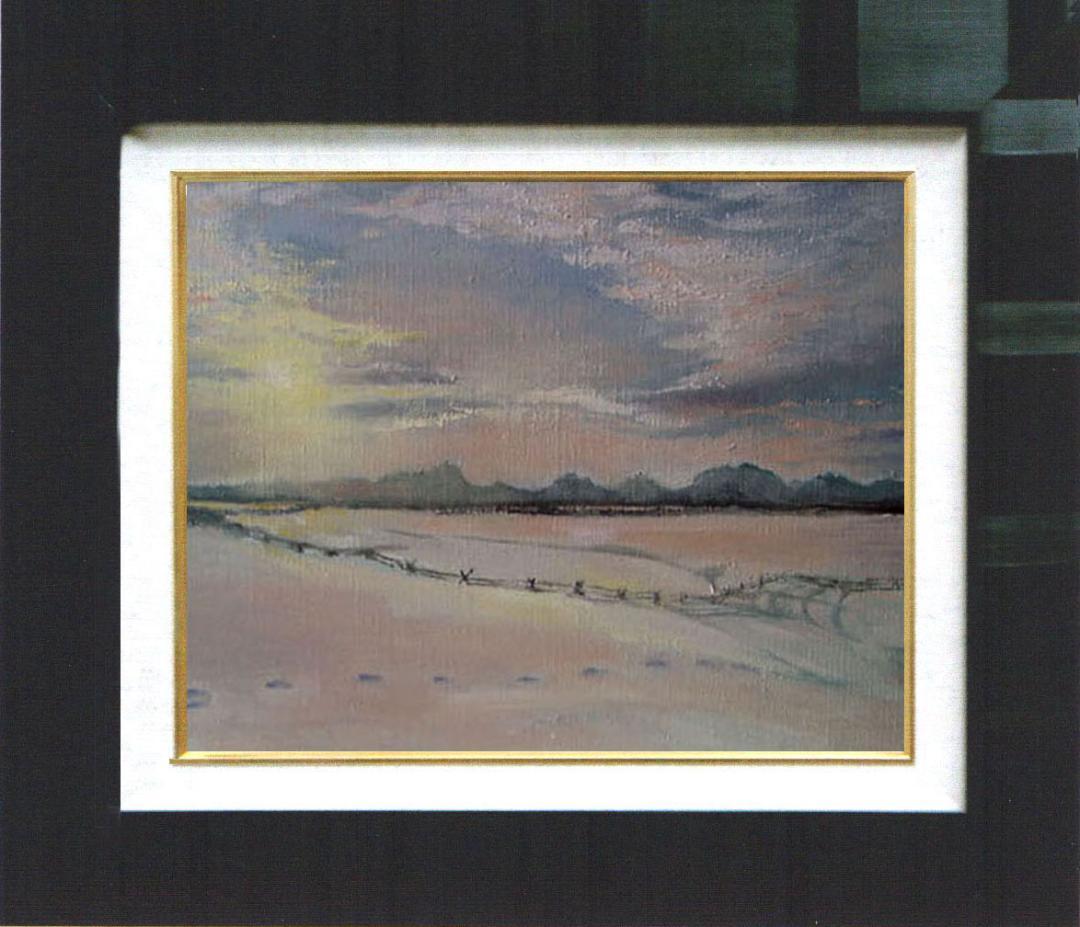 油絵 菅家令子 絵 絵画 インテリア F6-03070 風景 雪景色 朝陽 夕陽