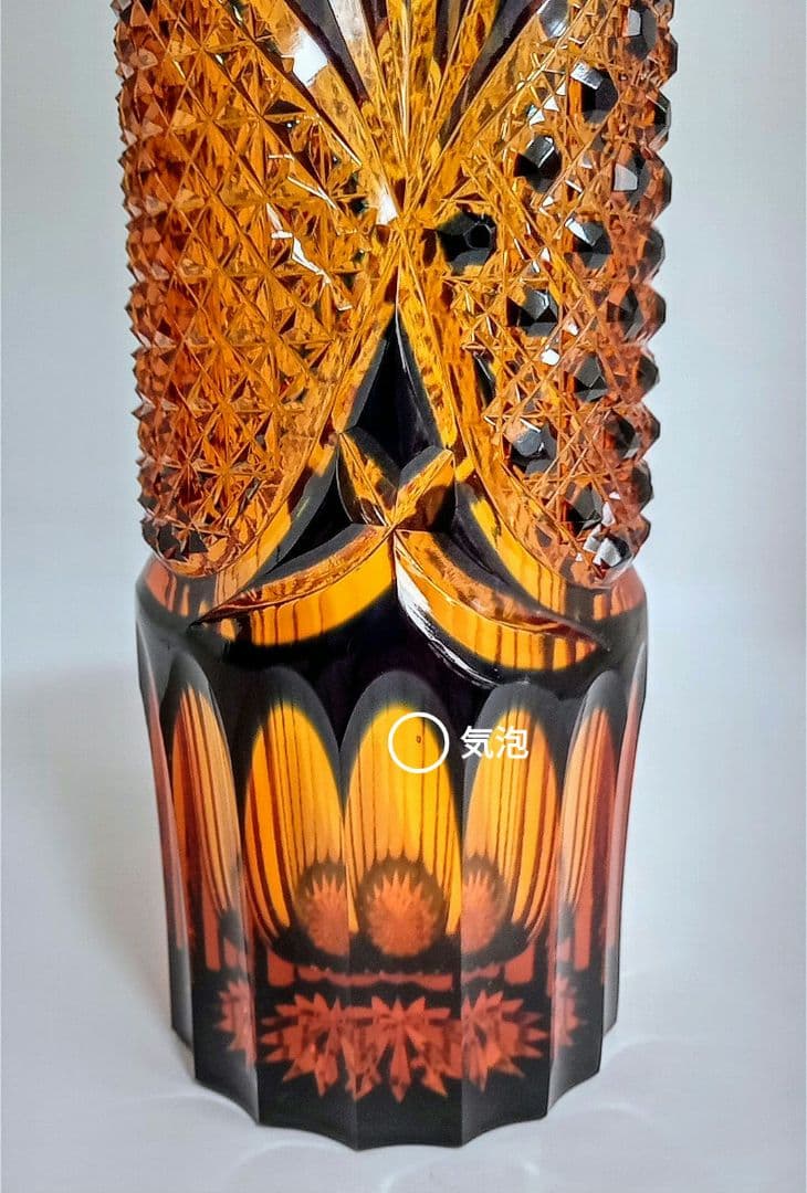 新品未使用】門脇硝子加工所 江戸切子 アンバークリスタル 花器（琥珀