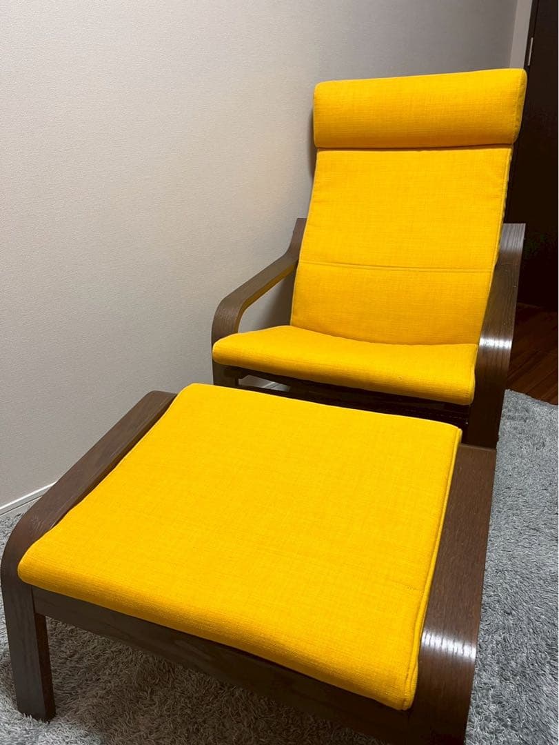IKEA ポエング イエロー ファブリック 1人掛けソファ セット