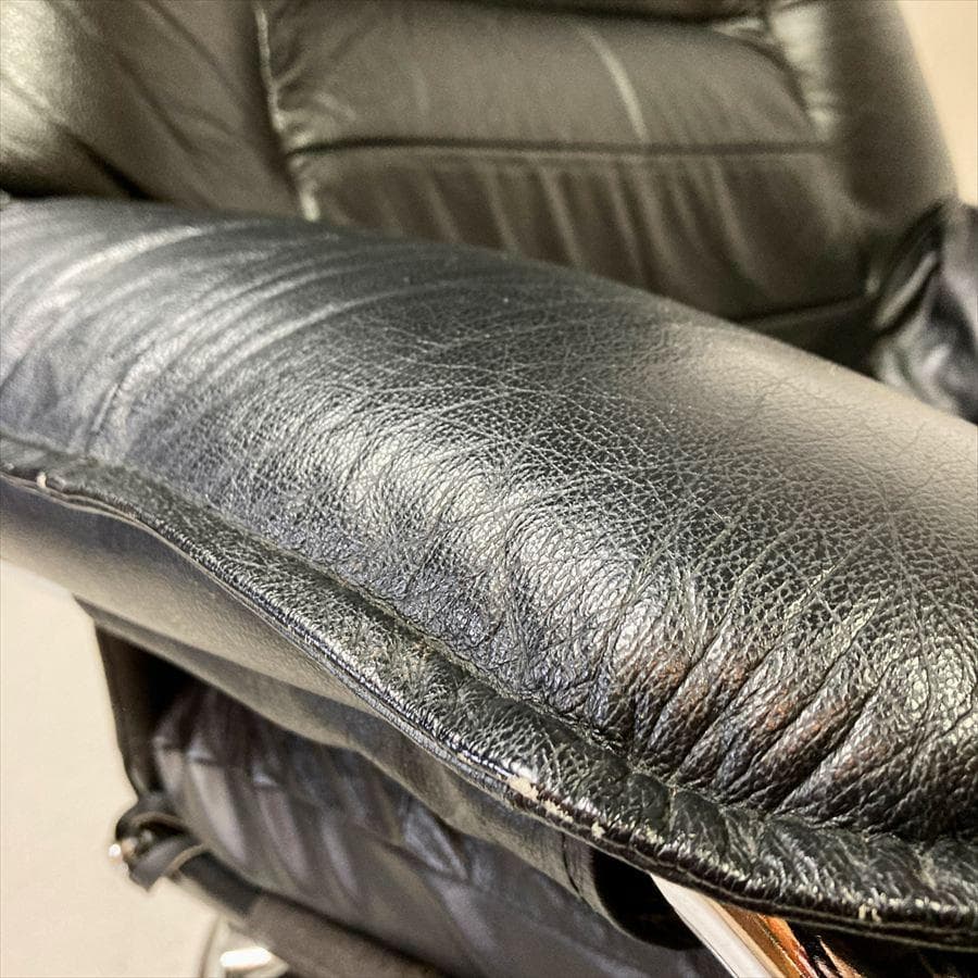 ヴィンテージ フランスベッド レザーパーソナルチェア オットマン(難あり)セット