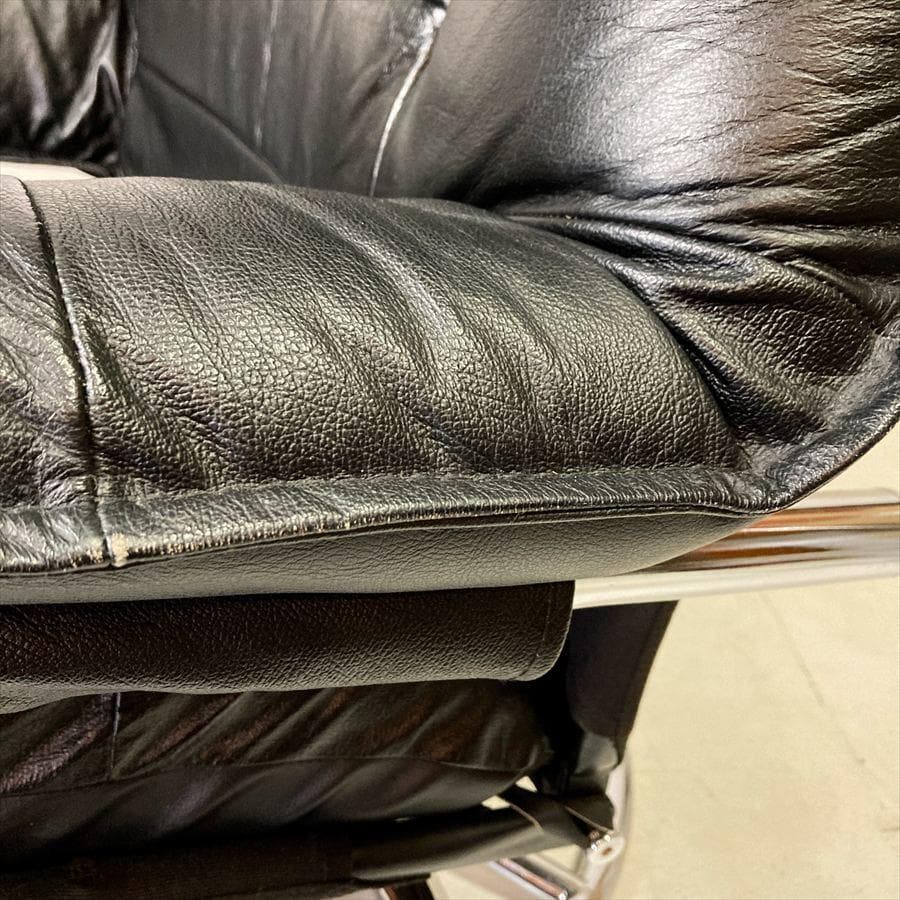 ヴィンテージ フランスベッド レザーパーソナルチェア オットマン(難あり)セット