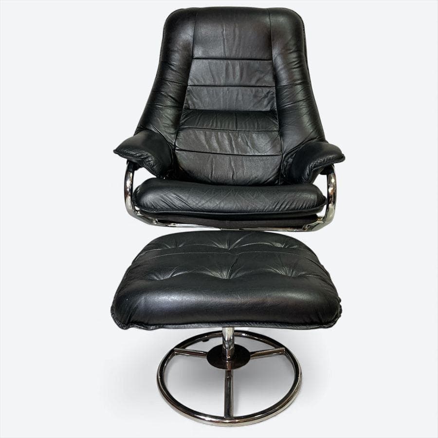 ヴィンテージ フランスベッド レザーパーソナルチェア オットマン(難あり)セット