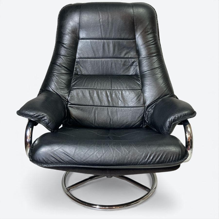 ヴィンテージ フランスベッド レザーパーソナルチェア オットマン(難あり)セット