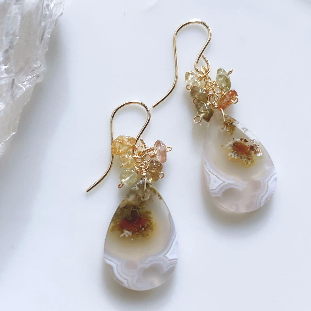 廃盤レア◆一点物✧希少✧テルナテ島アイアゲートモスアゲートピアス