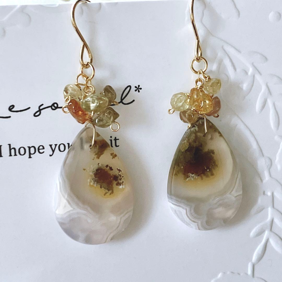 廃盤レア◆一点物✧希少✧テルナテ島アイアゲートモスアゲートピアス