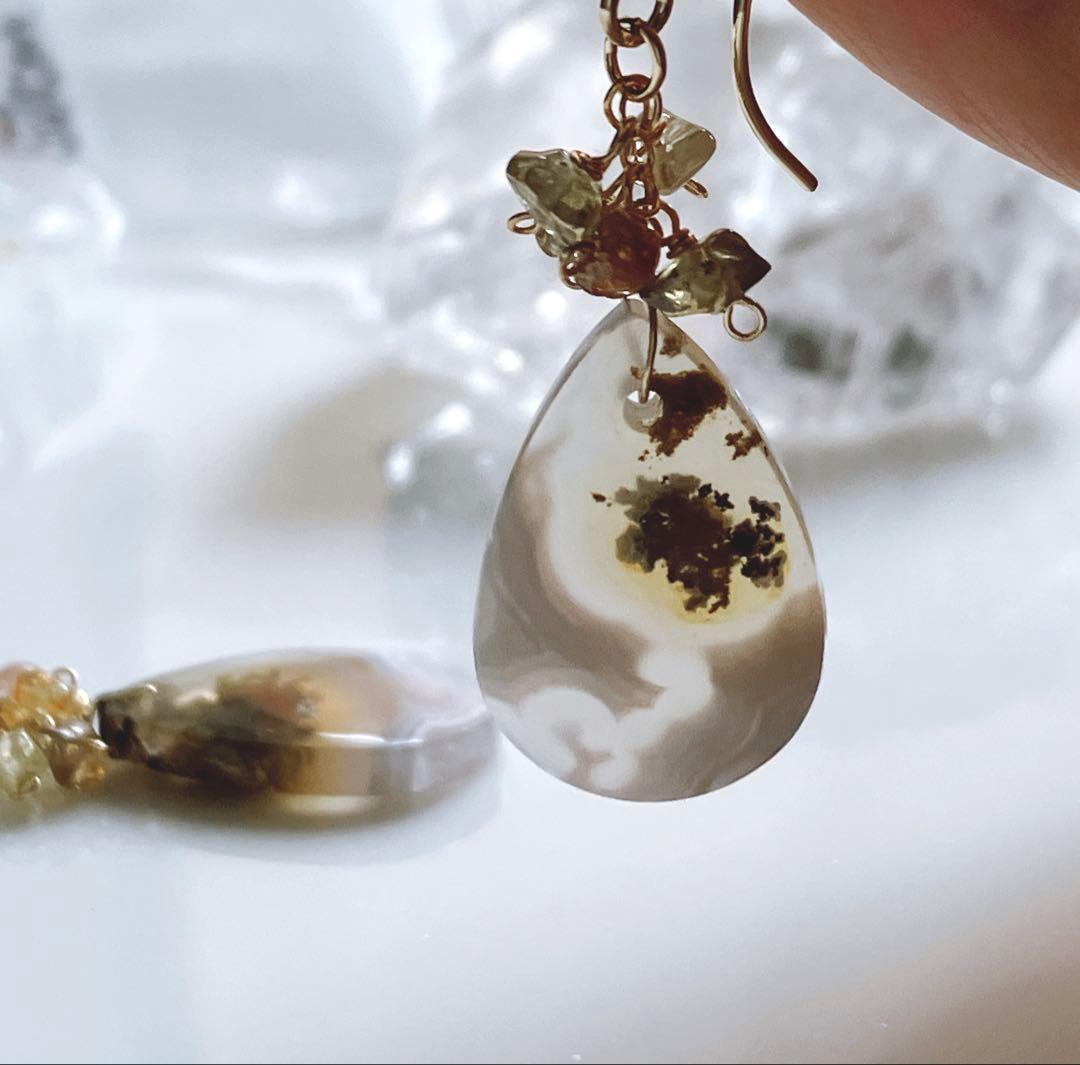 廃盤レア◆一点物✧希少✧テルナテ島アイアゲートモスアゲートピアス