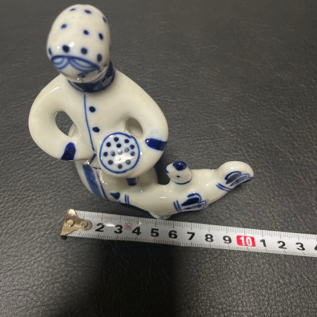 希少】旧ソ連製 Gzhel グジェリ 陶磁器人Made in USSR ラベル