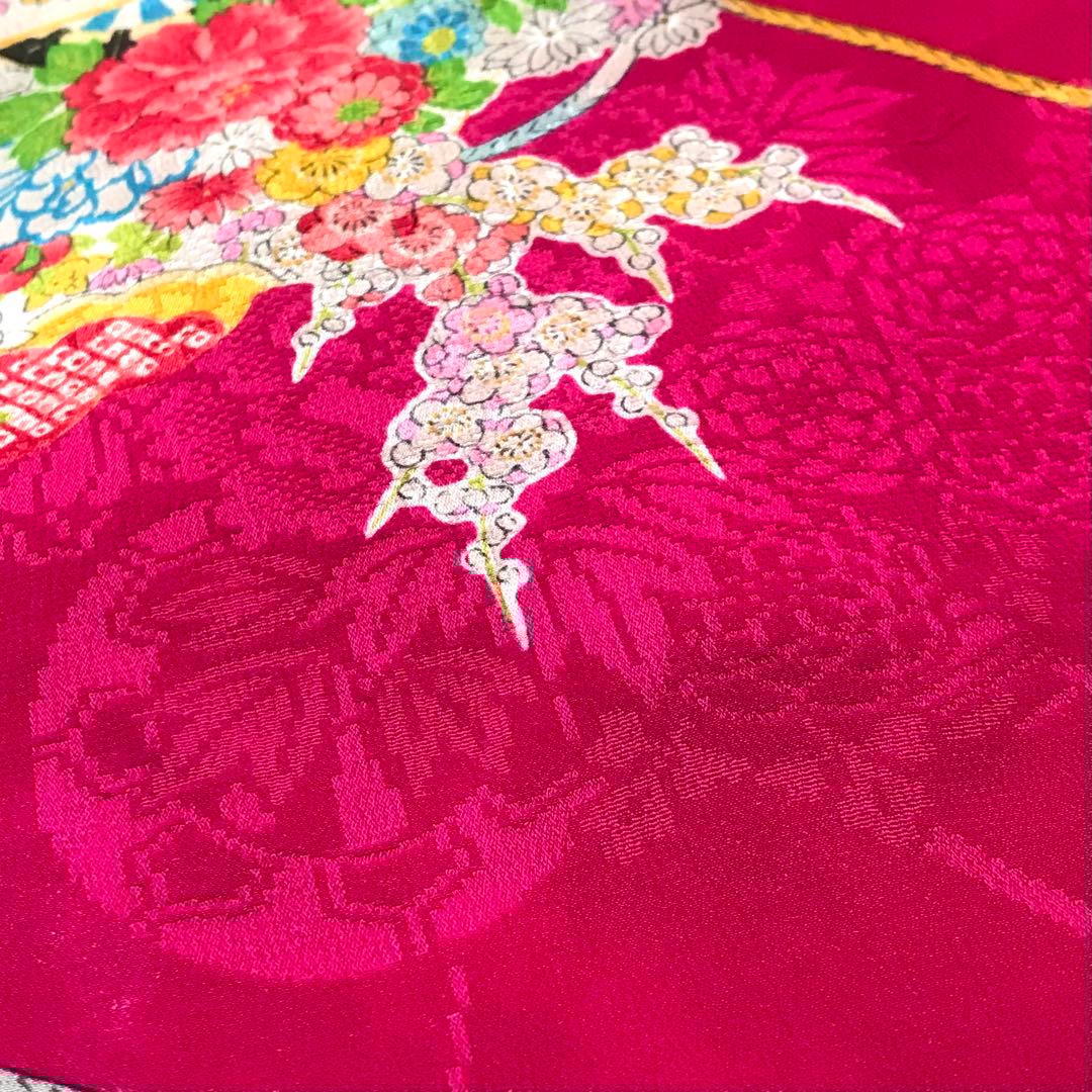 正絹 アンティーク着物 女の子 七五三 ◇檜扇 折鶴 まり 古典柄