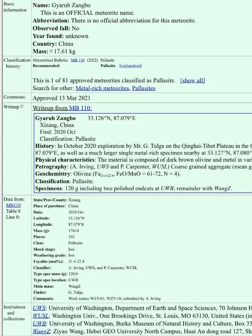 【超レア】太陽系外の惑星　チベット　Gyarub Zangbo 隕石 55.1g