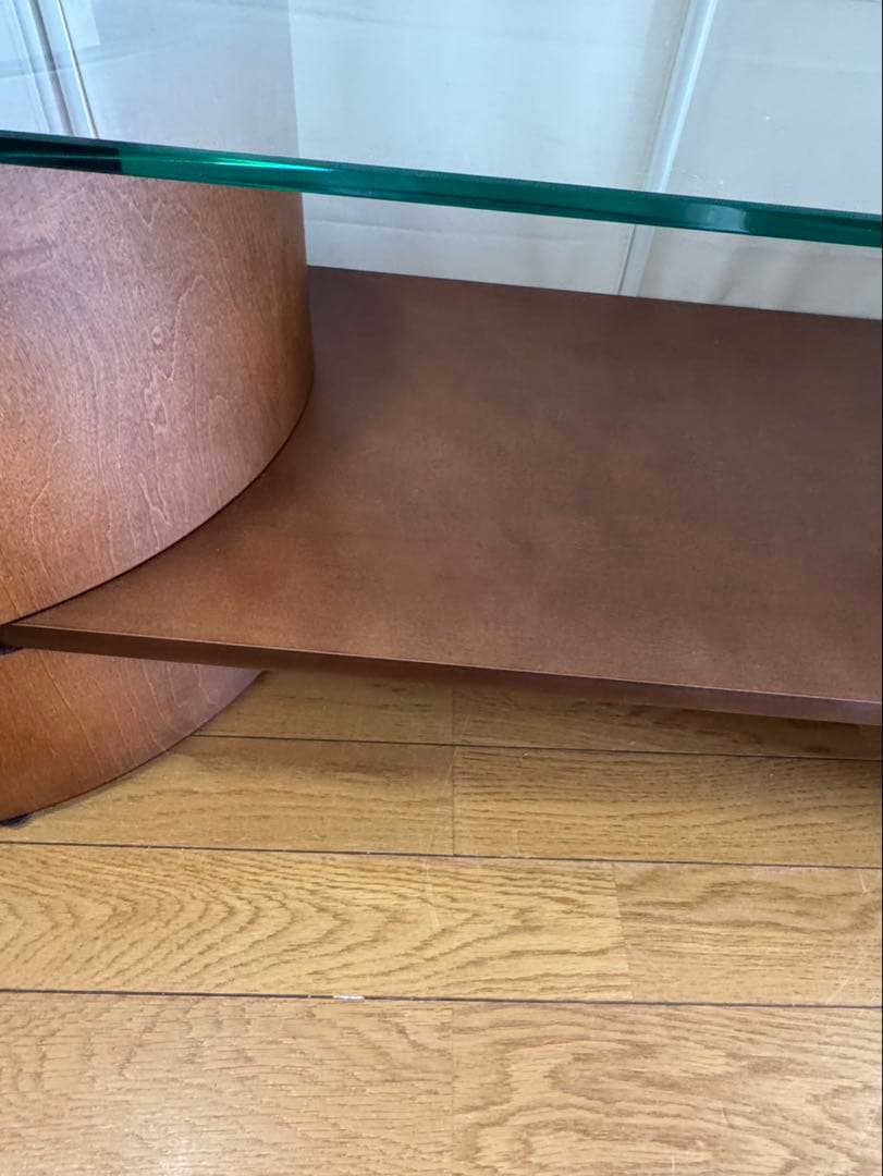 北欧レトロ 曲木プライウッド×ガラス天板 センターテーブル