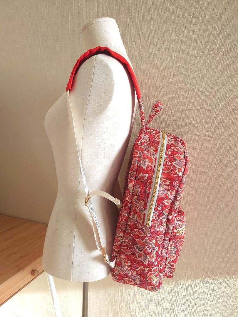 ハンドメイド 帯 リメイク リュック 総花柄 朱