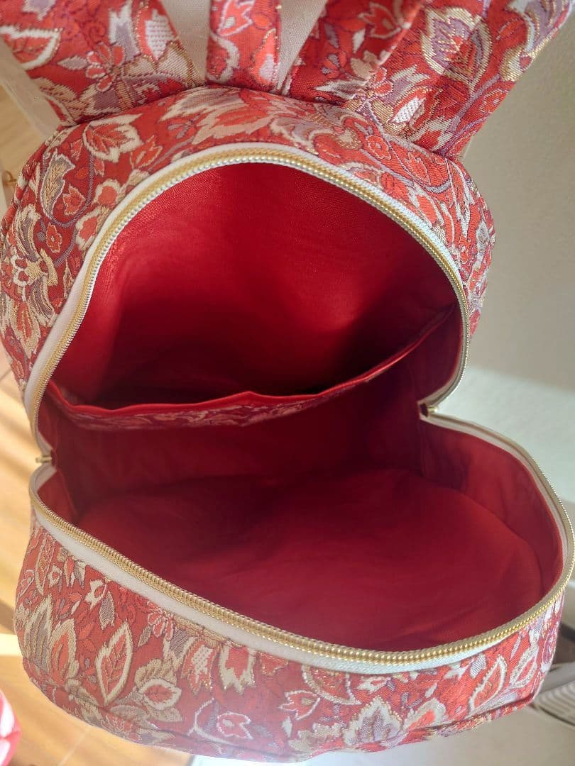 ハンドメイド 帯 リメイク リュック 総花柄 朱