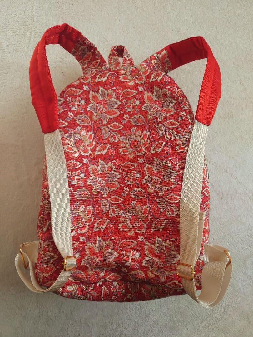 ハンドメイド 帯 リメイク リュック 総花柄 朱