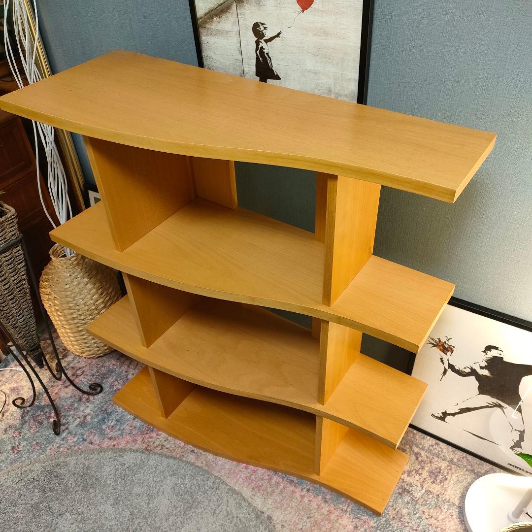 【北欧ナチュラル】曲線デザイン製 オープンシェルフ 4段 木製ラック
