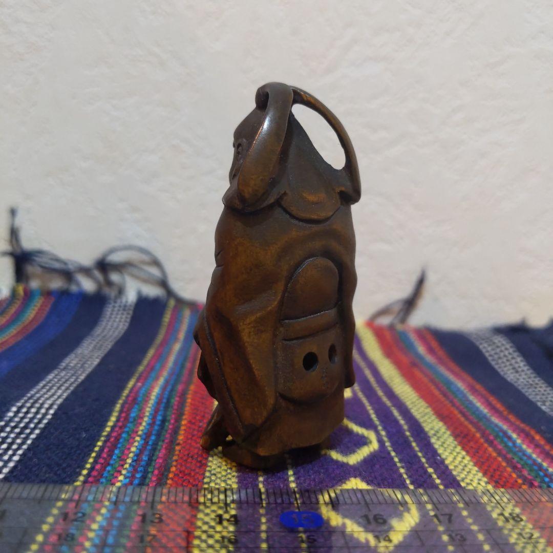 時代提げ物 緻密彫木製根付 在銘【鍾馗様】高さ約6.3cm 重さ約17ｇ厄除魔除