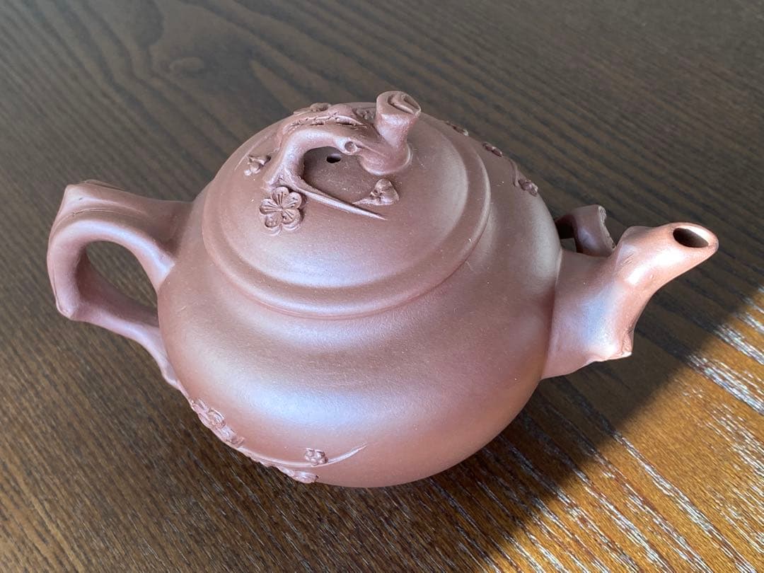 湯志明？？中国宜興落款　紫砂茶壺　急須　梅花　骨董品　時代物