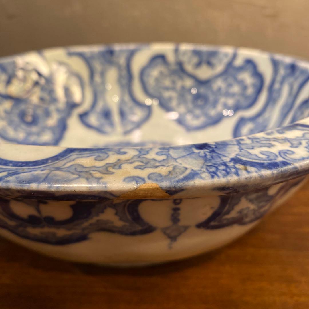 珍品 古伊万里 鳳凰大深鉢 隠れキリシタン 染め付け 26.5cm 骨董品