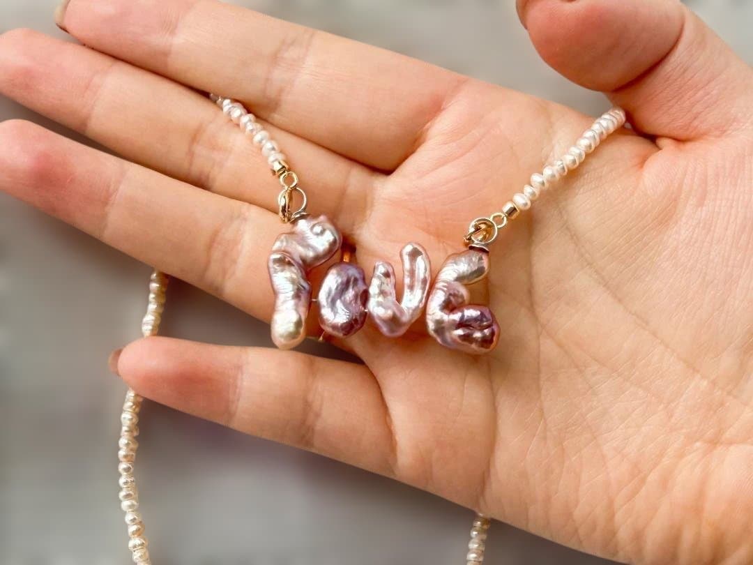 ✨3WAY✨大粒 淡水ケシパール \"LOVE\" ペンダント & ネックレス925