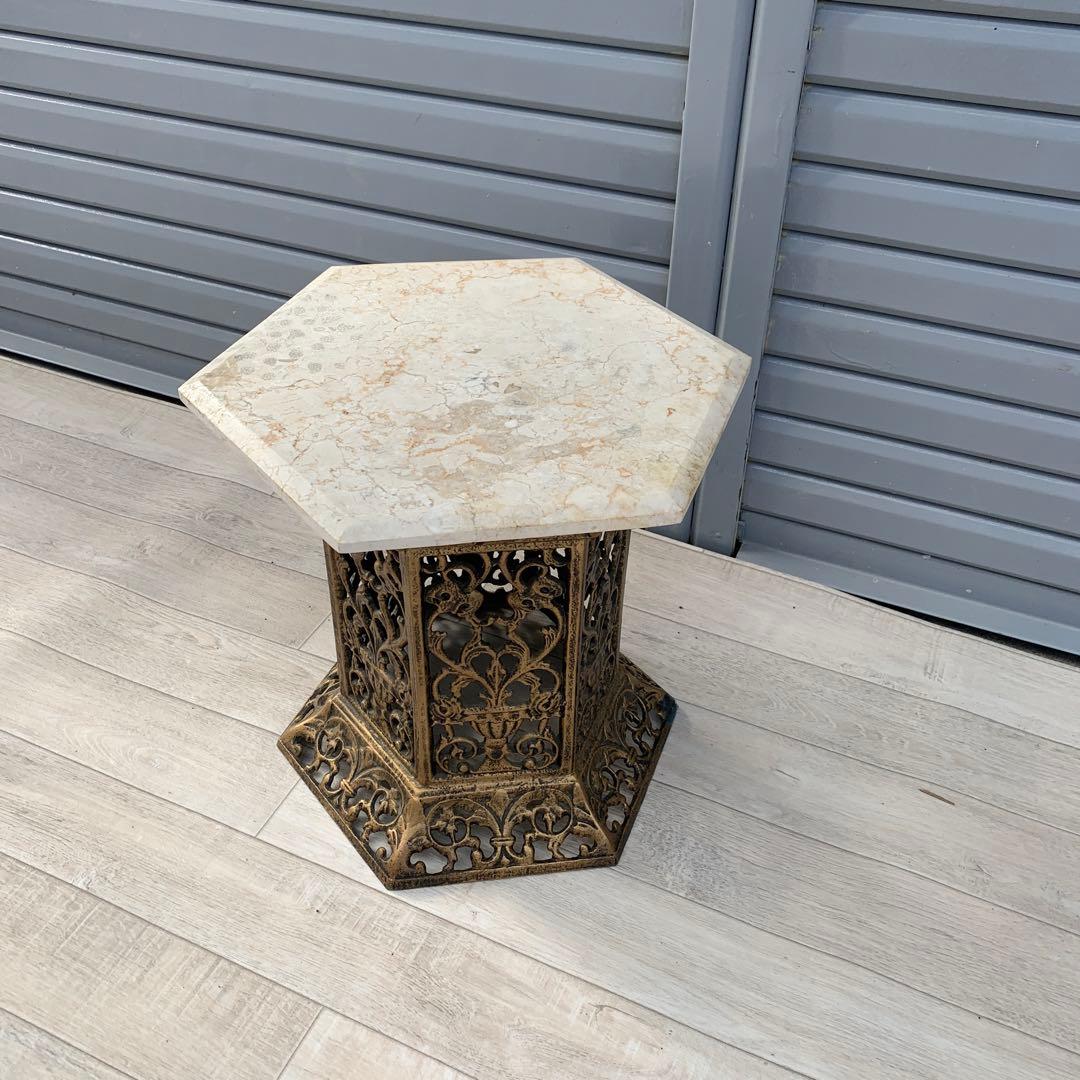 ヨーロッパ　ゴールド　ロココ調　大理石　スタンド　花台　サイドテーブル