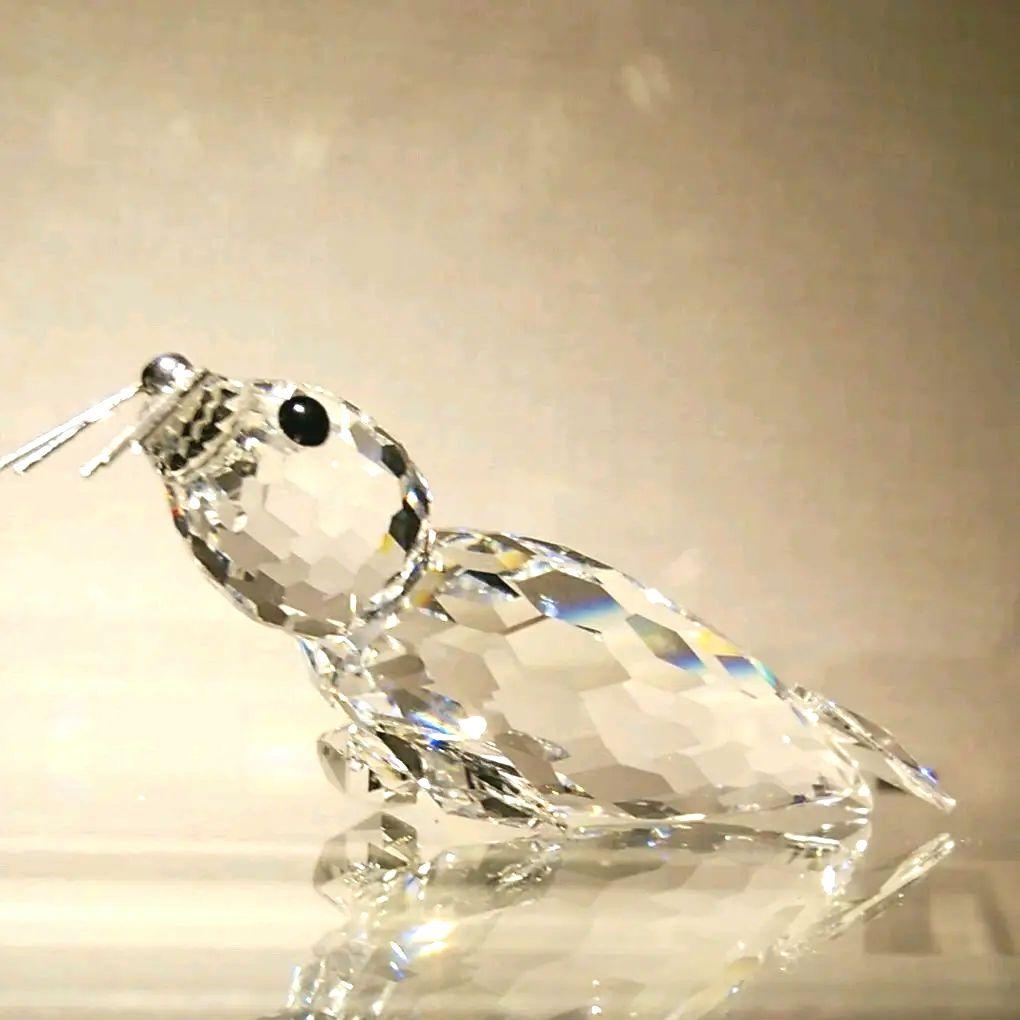 レア　スワロフスキー　北米限定バージョン　シルバーひげのアザラシ　親子　置物