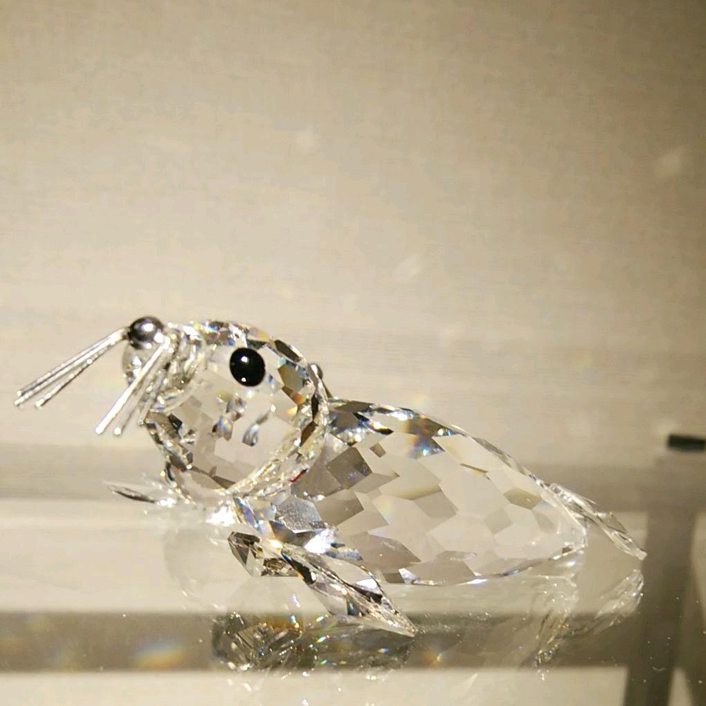 レア　スワロフスキー　北米限定バージョン　シルバーひげのアザラシ　親子　置物