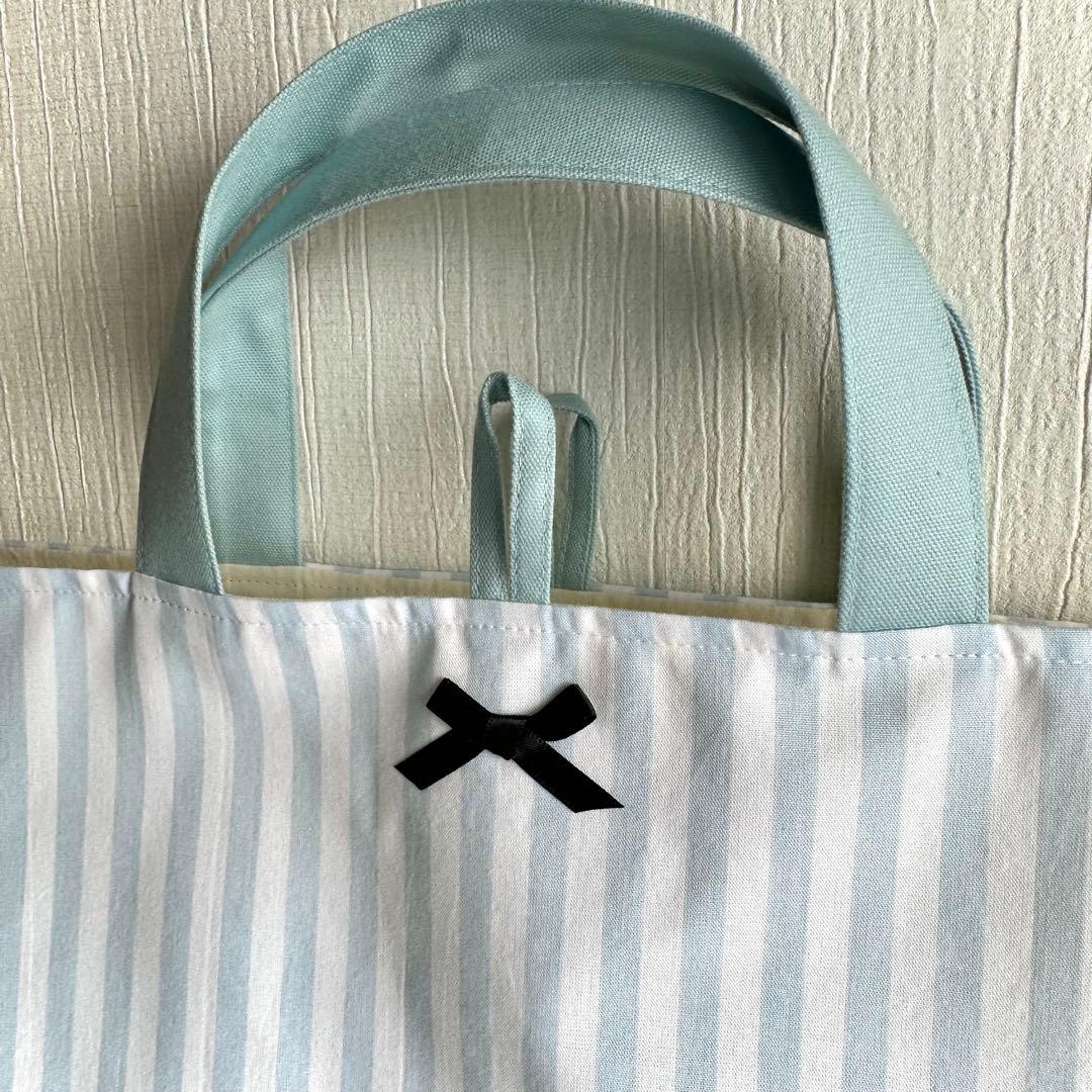 ぴー様　レッスンバッグ　手提げ　絵本　入園入学　女の子　ストライプ　ハンドメイド