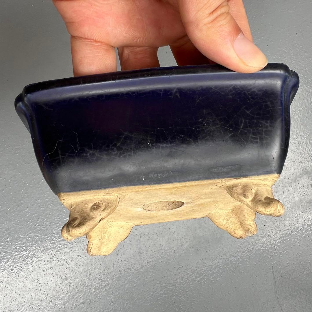 550.琉璃釉隅角雲足長方 古鉢 盆栽鉢 植木鉢 12.5*9.8*5.2cm