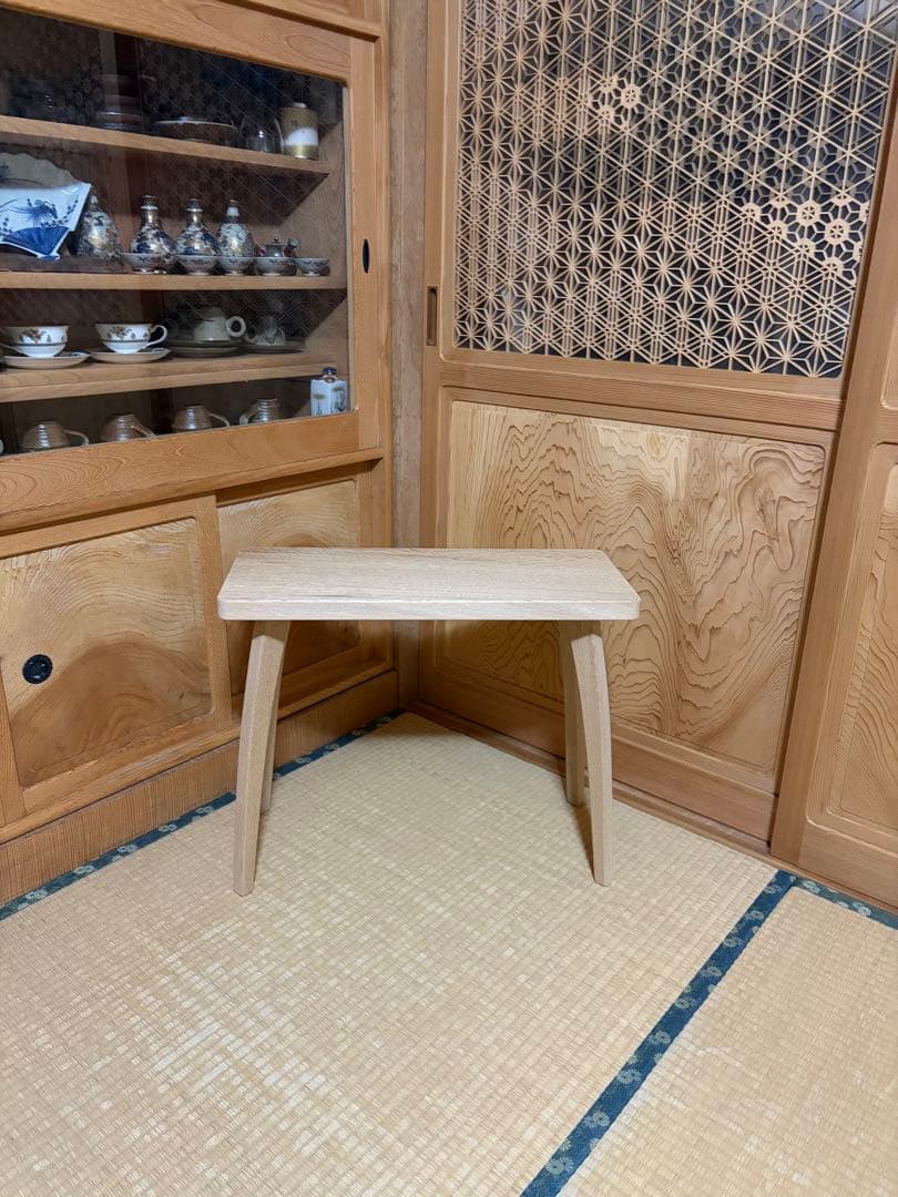 1368建具屋58年のおじいさんの手作り木製サイドテーブル、イス、スツール