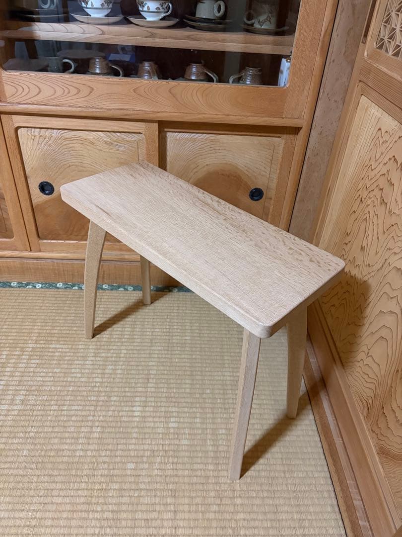 1368建具屋58年のおじいさんの手作り木製サイドテーブル、イス、スツール