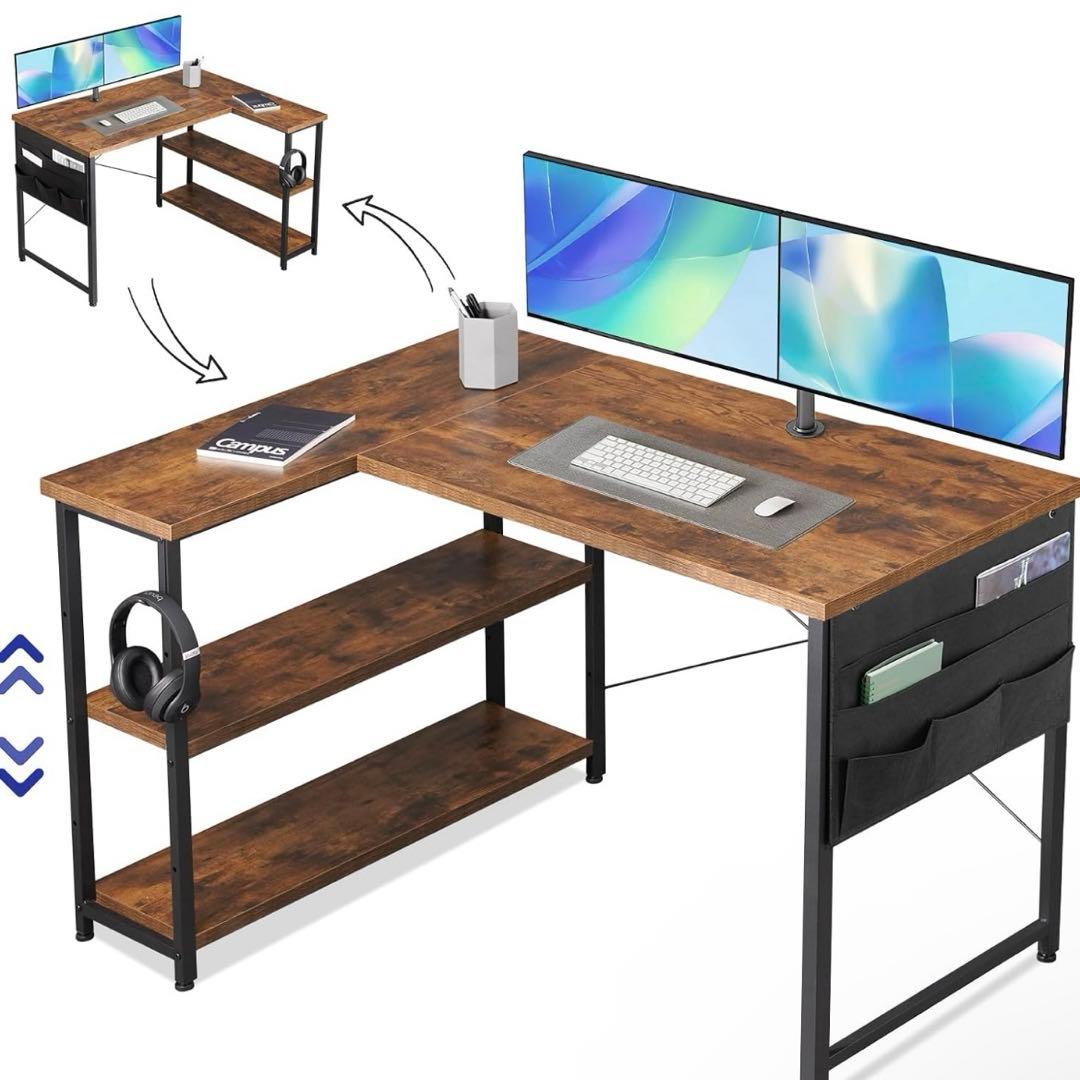 【新品】パソコンデスク 机 学習机 右棚左棚 幅107cm