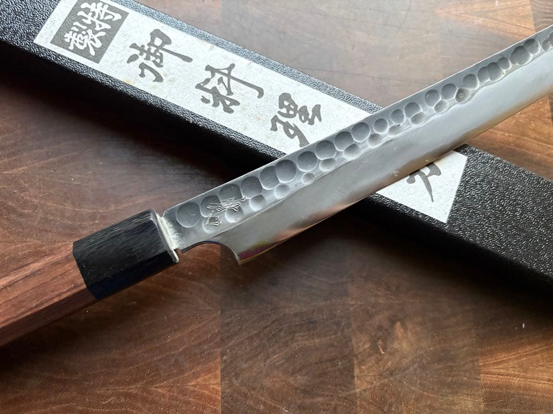 越前打刃物　弥氏 良寬　先丸　蛸引　240mm 包丁　白鋼　刺身　和包丁　槌目